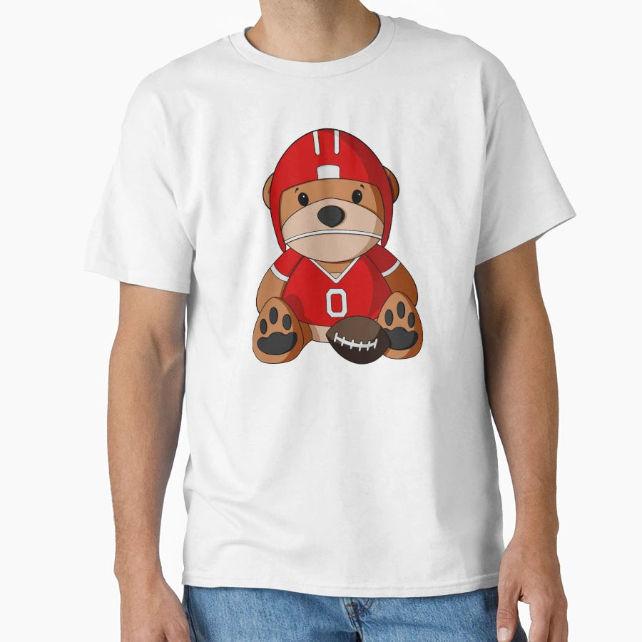 Football Player Teddy Bear T-Shirt - Minimalist Print Men Women - T-Shirt, Sweatshirt, Hoodie