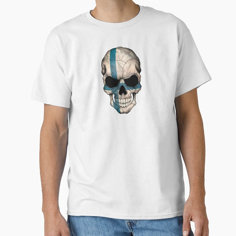 Finland Flag Skull T-Shirt - Novelty Apparel Unisex - T-Shirt, Sweatshirt, Hoodie