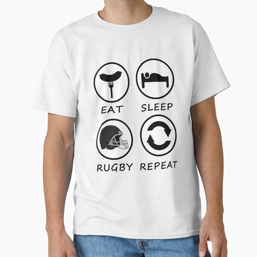 Eat Sleep Rugby Repeat T-Shirt - Unique Graphic for Adults - T-Shirt, Sweatshirt, Hoodie