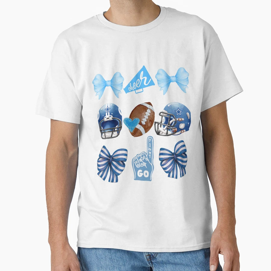 Dallas Blue Bow Cheer Icons T-Shirt - Graphic Print Unisex - T-Shirt, Sweatshirt, Hoodie