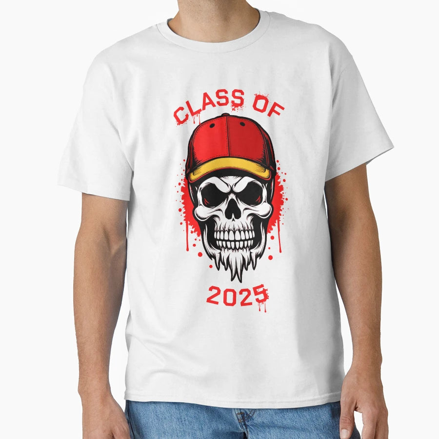 Class 2025 Skull Wearing Baseball Cap T-Shirt - Graphic Print for Adults - T-Shirt, Sweatshirt, Hoodie