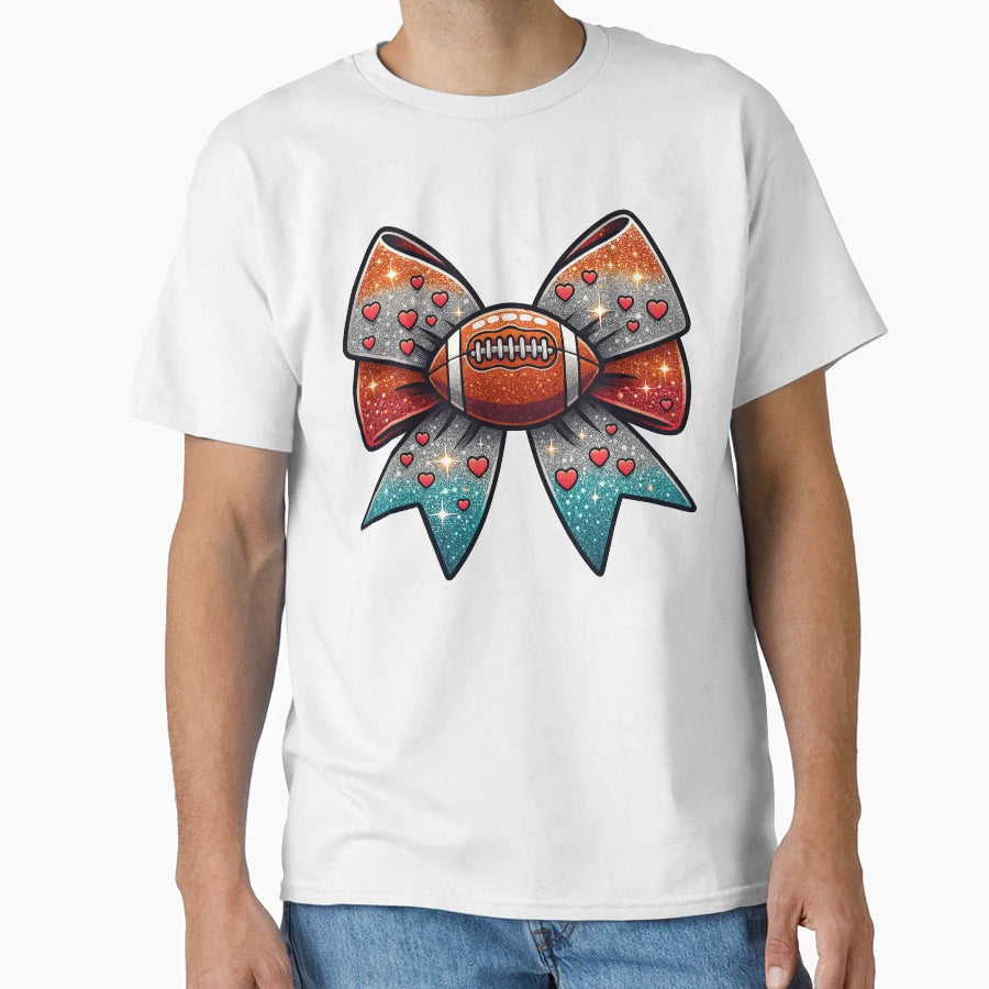 Glitter Football Bow Hearts T-Shirt - Custom Art Print for Adults - T-Shirt, Sweatshirt, Hoodie