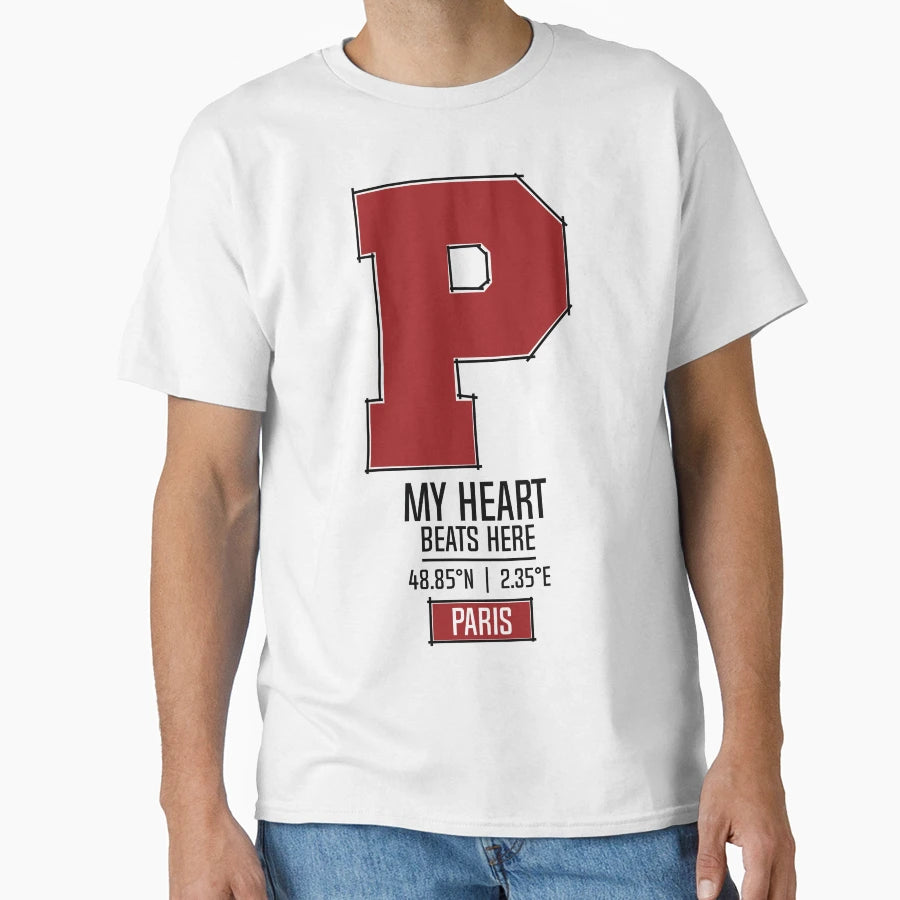 Paris My Heart Beats Here White T-Shirt - Fun Novelty Design for Adults - T-Shirt, Sweatshirt, Hoodie