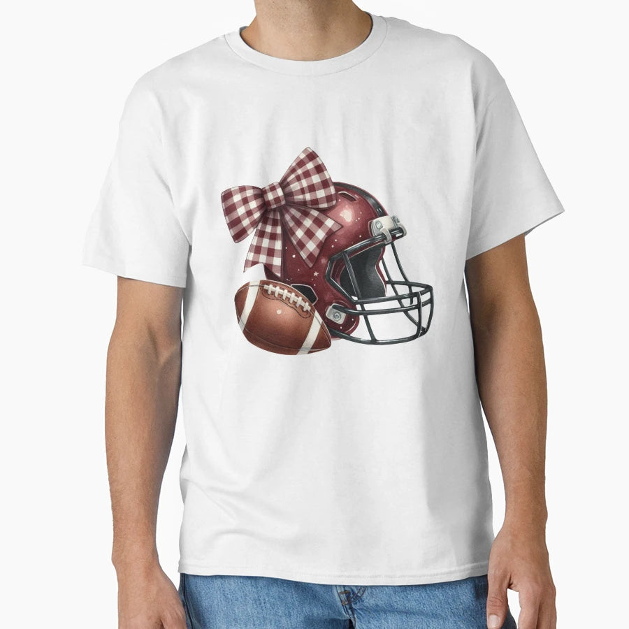 Fall Football Plaid Bow Cozy Autumn T-Shirt - Custom Art Print Men Women - T-Shirt, Sweatshirt, Hoodie