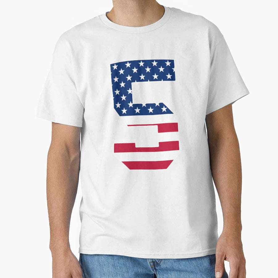 Number 5 American Flag Sports T-Shirt - Graphic Print Men Women - T-Shirt, Sweatshirt, Hoodie