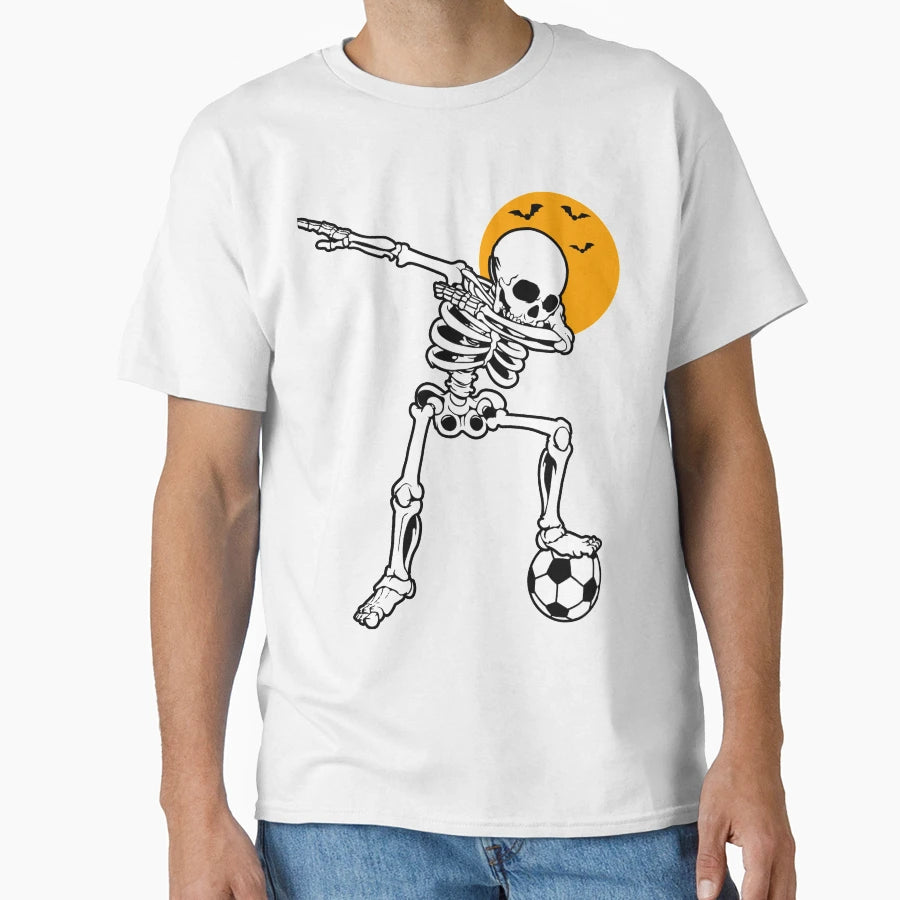 Dabbing Skeleton Soccer Player Halloween T-Shirt - Graphic Print Unisex - T-Shirt, Sweatshirt, Hoodie