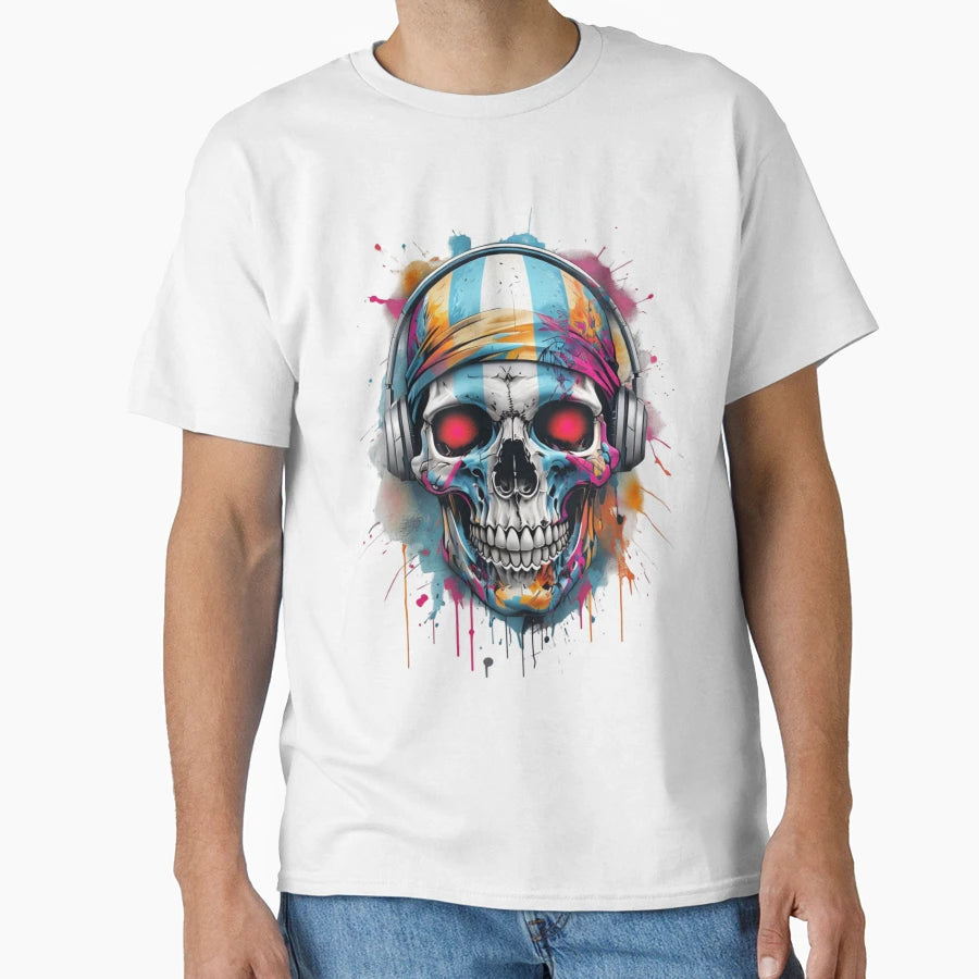 Skull Headphones T-Shirt - Custom Art Print Unisex - T-Shirt, Sweatshirt, Hoodie