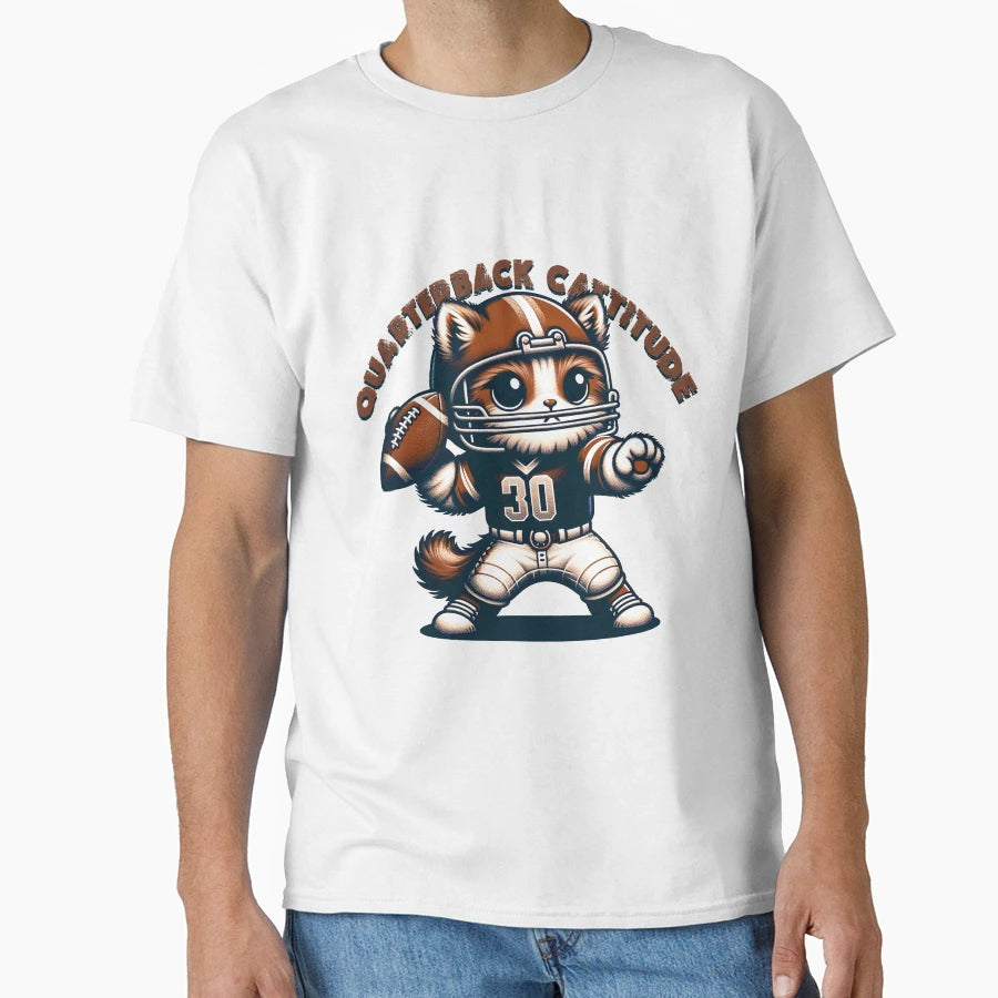 Quarterback Cattitude American Football T-Shirt - Unique Graphic Men Women - T-Shirt, Sweatshirt, Hoodie
