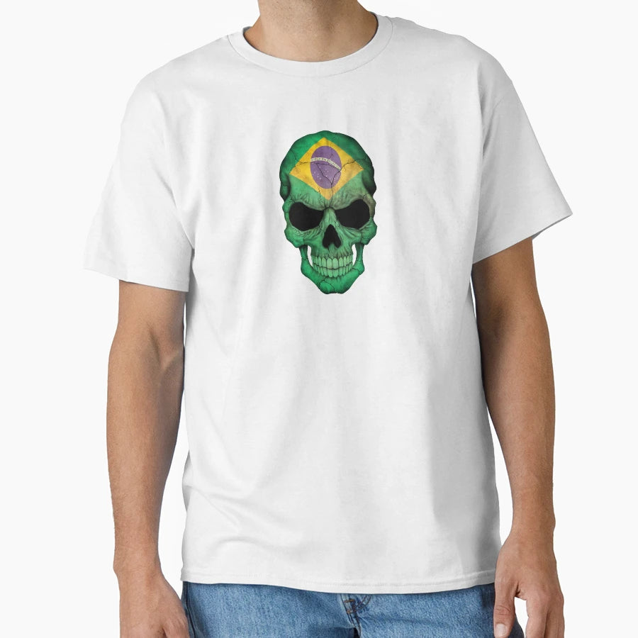 Brazilian Flag Skull T-Shirt - Casual Everyday Wear Men Women - T-Shirt, Sweatshirt, Hoodie