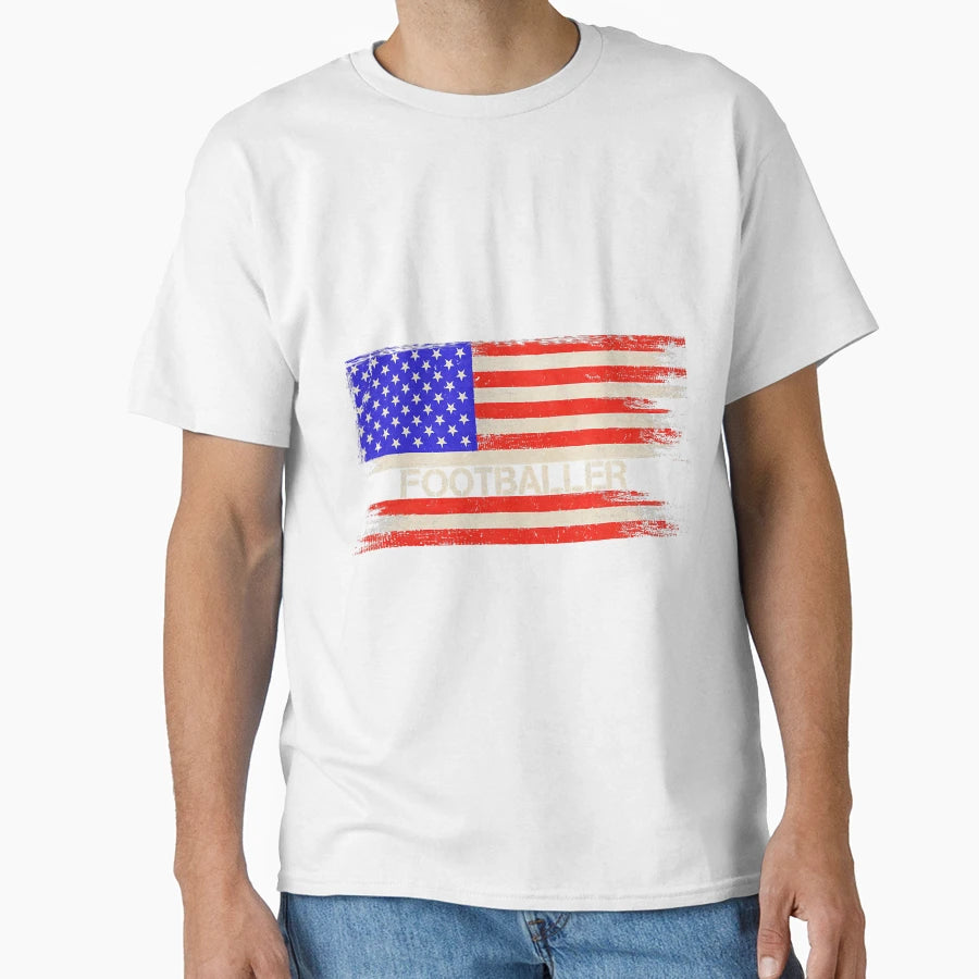 Usa American Flag Footballer T-Shirt - Casual Everyday Wear Unisex - T-Shirt, Sweatshirt, Hoodie