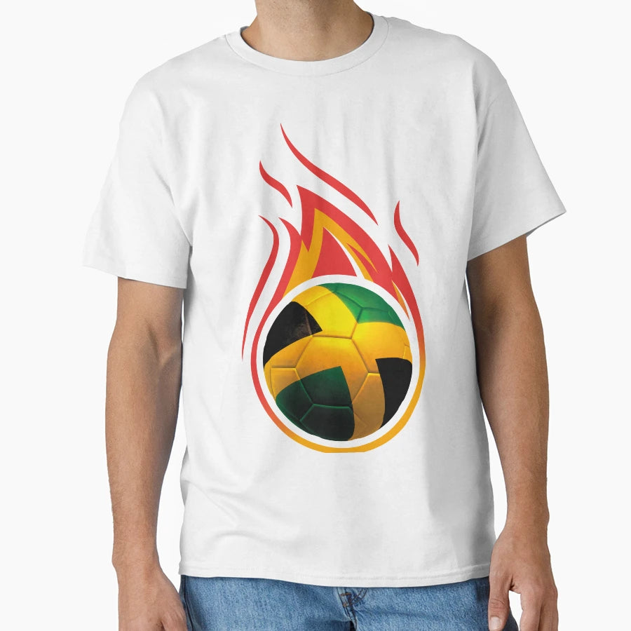 Jamaica Football Fire T-Shirt - Minimalist Print Unisex - T-Shirt, Sweatshirt, Hoodie