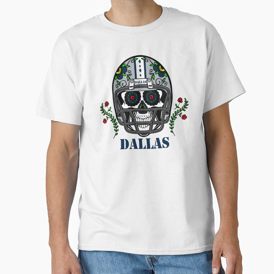 Dallas Football Helmet Sugar Skull T-Shirt - Streetwear Style for Adults - T-Shirt, Sweatshirt, Hoodie