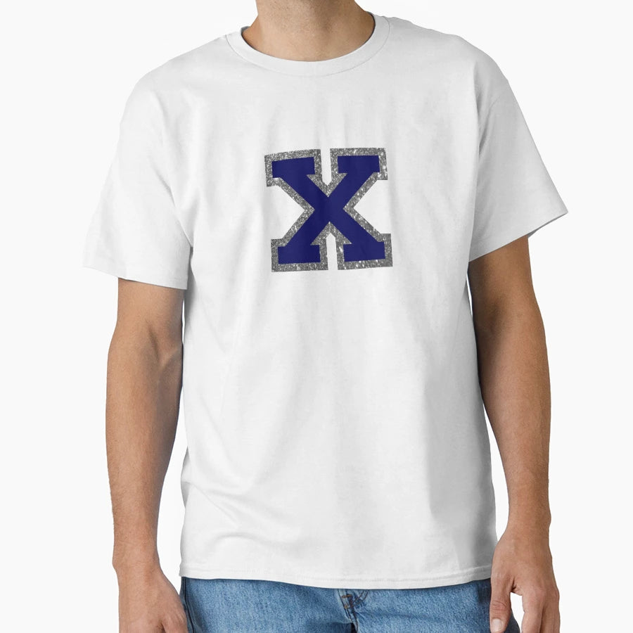 Silver And Navy Varsity Letter X T-Shirt - Casual Everyday Wear Men Women - T-Shirt, Sweatshirt, Hoodie