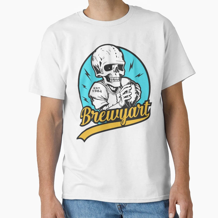 Brewyart Studio Skull Skeleton Football T-Shirt - Unique Graphic Unisex - T-Shirt, Sweatshirt, Hoodie