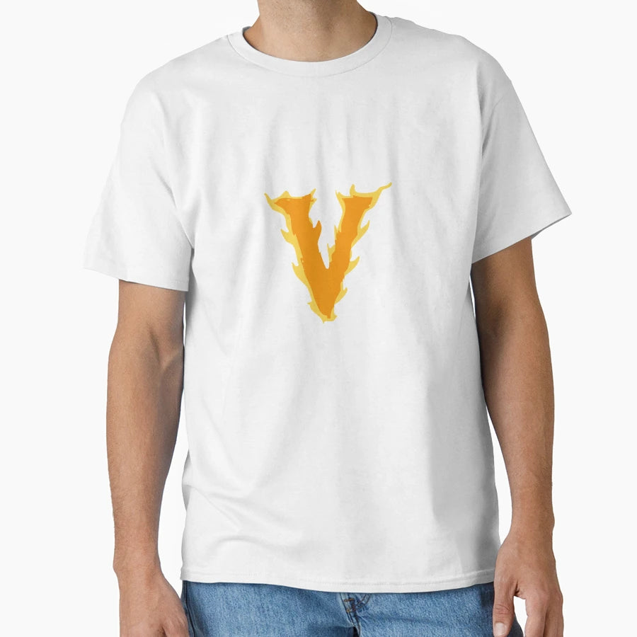Fire Letter V Typography Flaming Alphabet T-Shirt - Graphic Print Unisex - T-Shirt, Sweatshirt, Hoodie