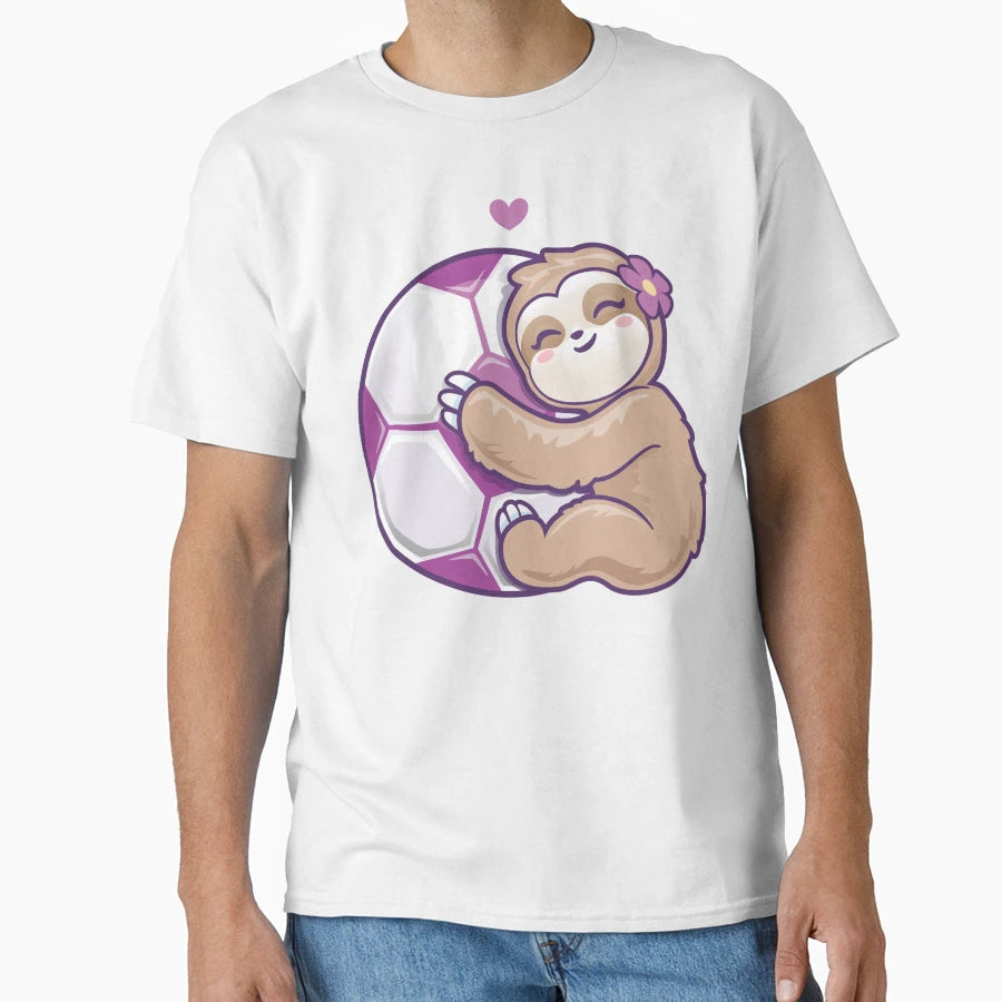 Soccer Sloth Loves Football Purple T-Shirt - Custom Art Print for Adults - T-Shirt, Sweatshirt, Hoodie