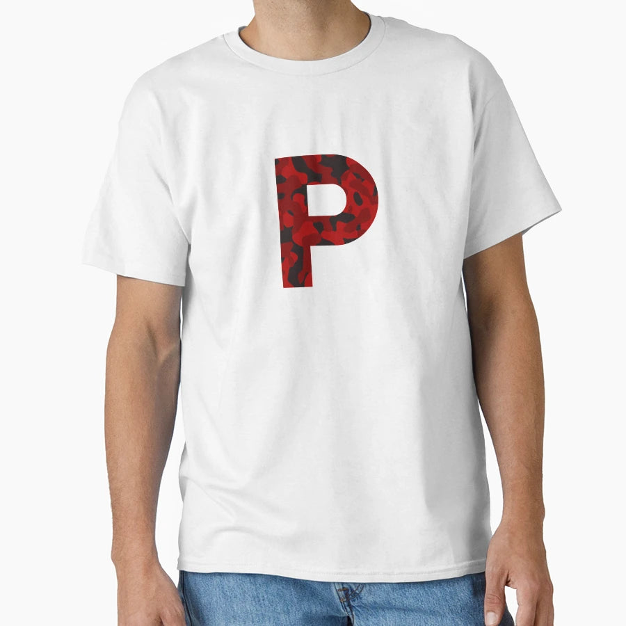 Letter P Red Camo T-Shirt - Graphic Print Men Women - T-Shirt, Sweatshirt, Hoodie