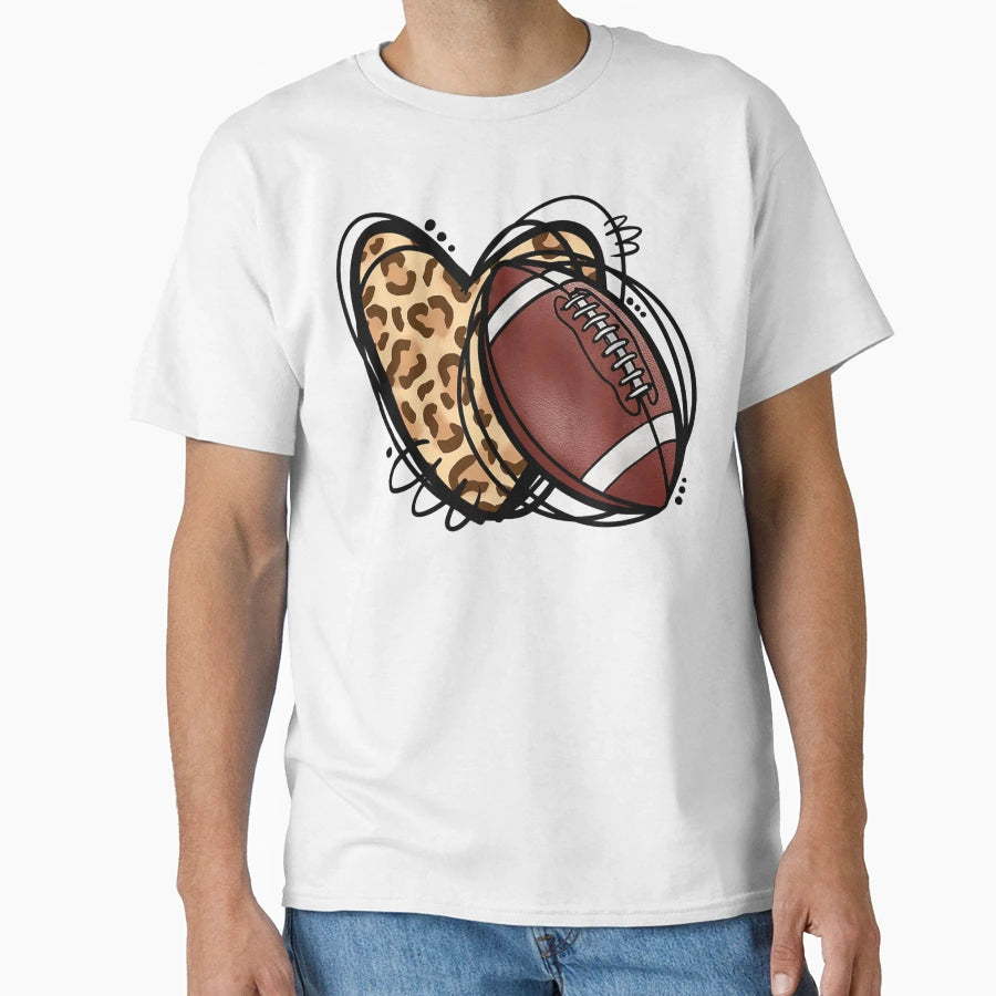 Leopard Football Love Heart Football T-Shirt - Trendy Graphic for Adults - T-Shirt, Sweatshirt, Hoodie