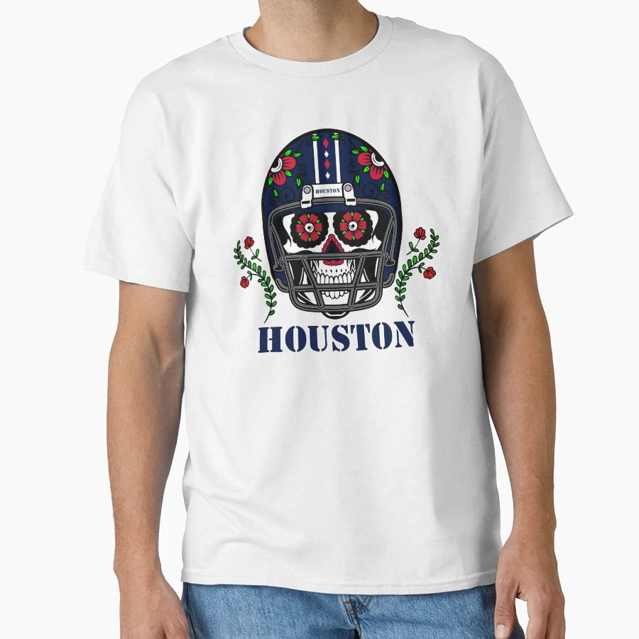 Houston Football Helmet Sugar T-Shirt - Casual Everyday Wear Men Women - T-Shirt, Sweatshirt, Hoodie