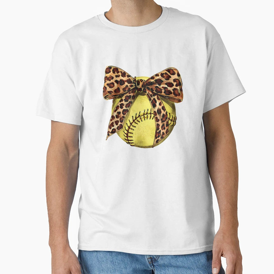Softball Leopard Animal Bow Ribbon T-Shirt - Fun Novelty Design for Adults - T-Shirt, Sweatshirt, Hoodie
