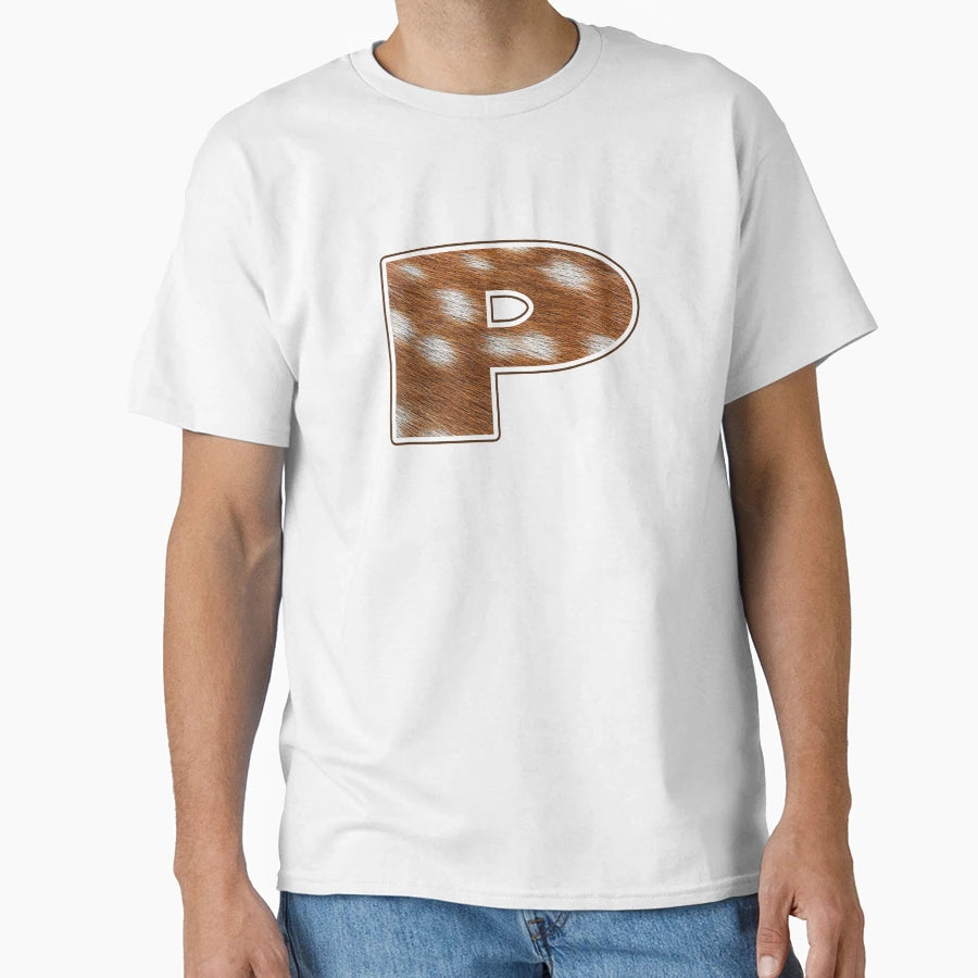 Deer Fur Texture Letter P T-Shirt - Trendy Graphic Men Women - T-Shirt, Sweatshirt, Hoodie