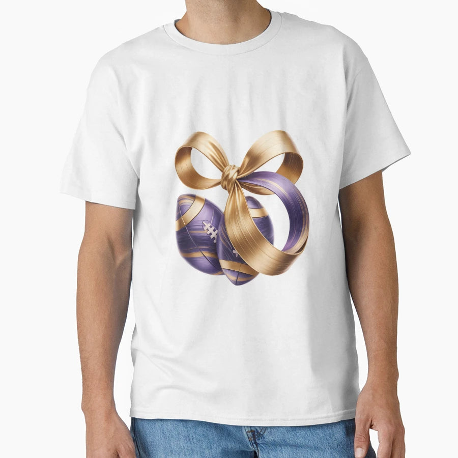 Purple Yellow Gold Football Coquette T-Shirt - Minimalist Print Men Women - T-Shirt, Sweatshirt, Hoodie