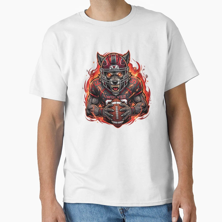 Aggressive Wolf Football Mascot T-Shirt - Novelty Apparel for Adults - T-Shirt, Sweatshirt, Hoodie