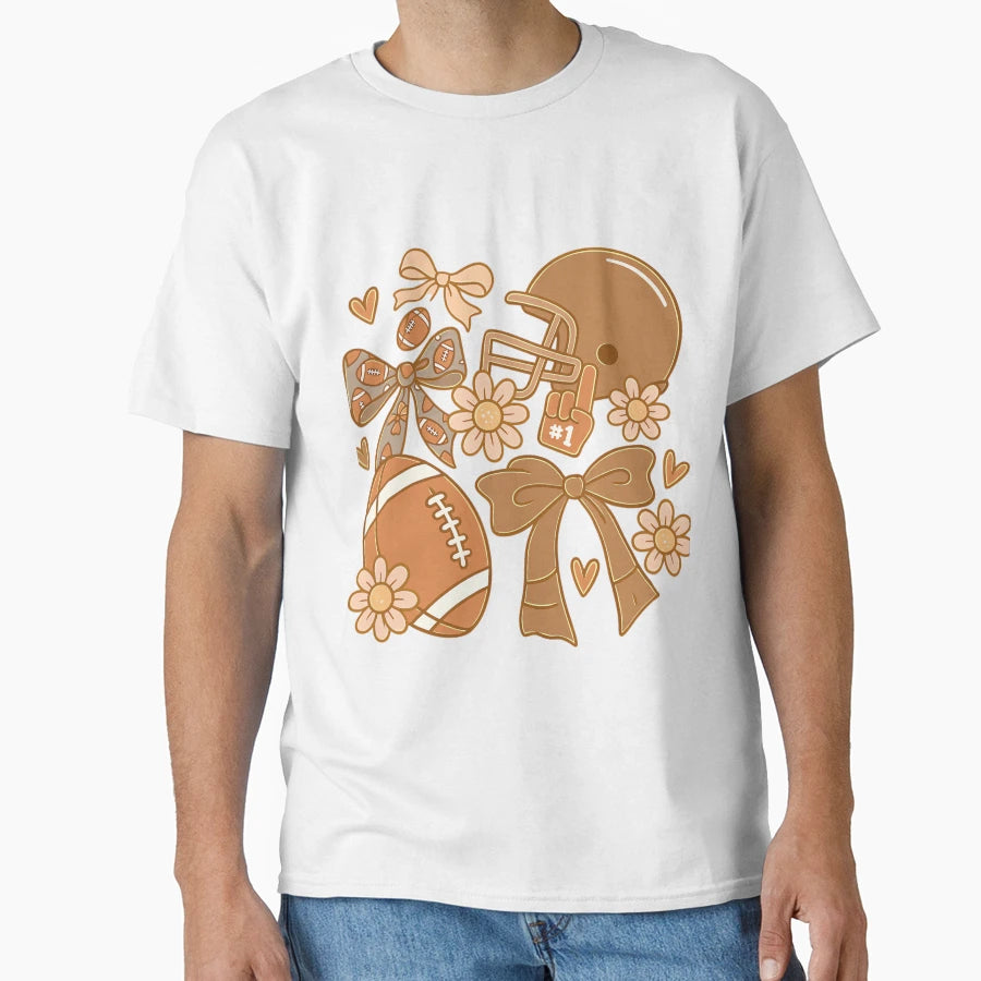 Football Floral Helmet Bow Fans T-Shirt - Trendy Graphic for Adults - T-Shirt, Sweatshirt, Hoodie