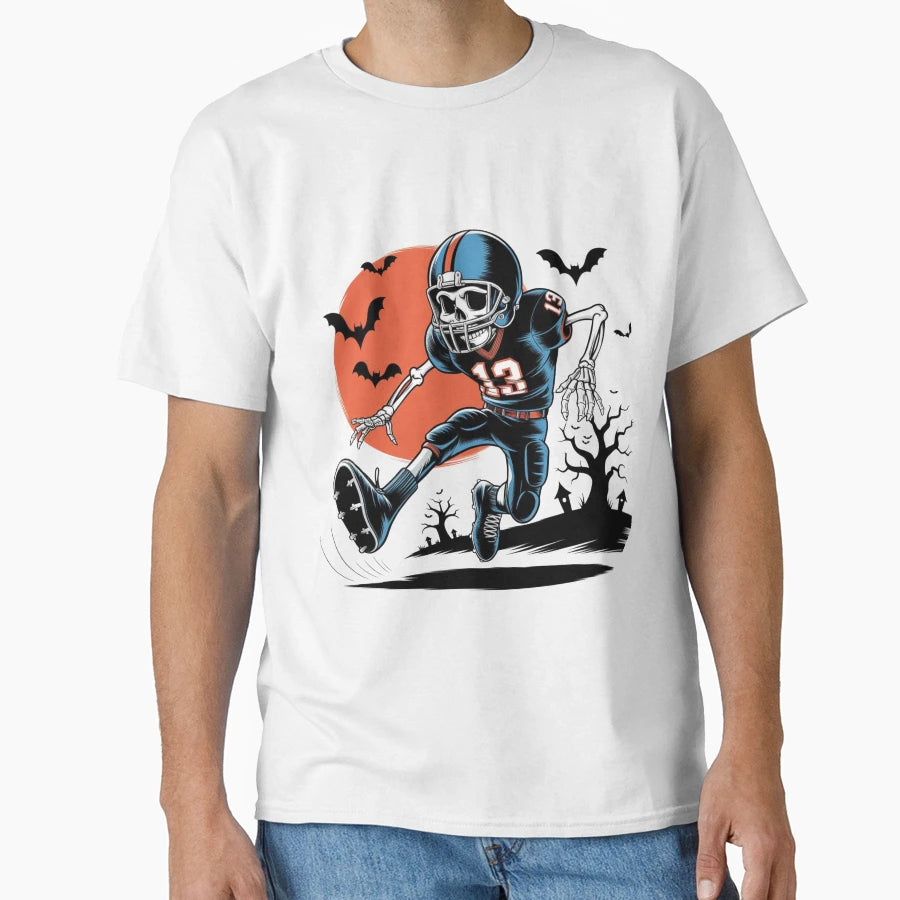 American Football Skeleton Halloween T-Shirt - Minimalist Print for Adults - T-Shirt, Sweatshirt, Hoodie