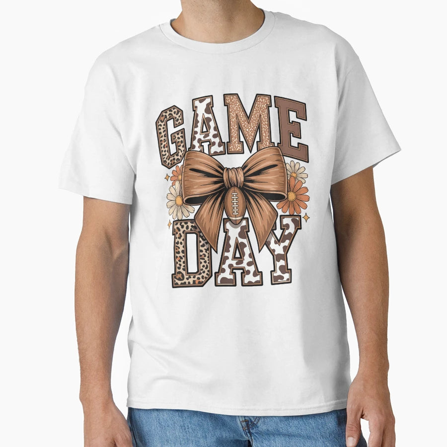 Game Day Leopard Football Bow T-Shirt - Streetwear Style for Adults - T-Shirt, Sweatshirt, Hoodie
