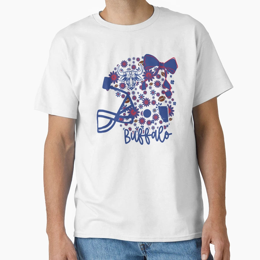 Buffalo Floral Football Helmet T-Shirt - Custom Art Print Men Women - T-Shirt, Sweatshirt, Hoodie