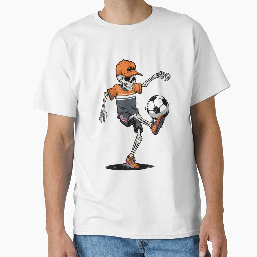 Skeleton Playing Soccer Halloween T-Shirt - Novelty Apparel Men Women - T-Shirt, Sweatshirt, Hoodie