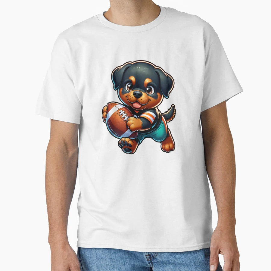 Puppy Playing Football T-Shirt - Unique Graphic Unisex - T-Shirt, Sweatshirt, Hoodie