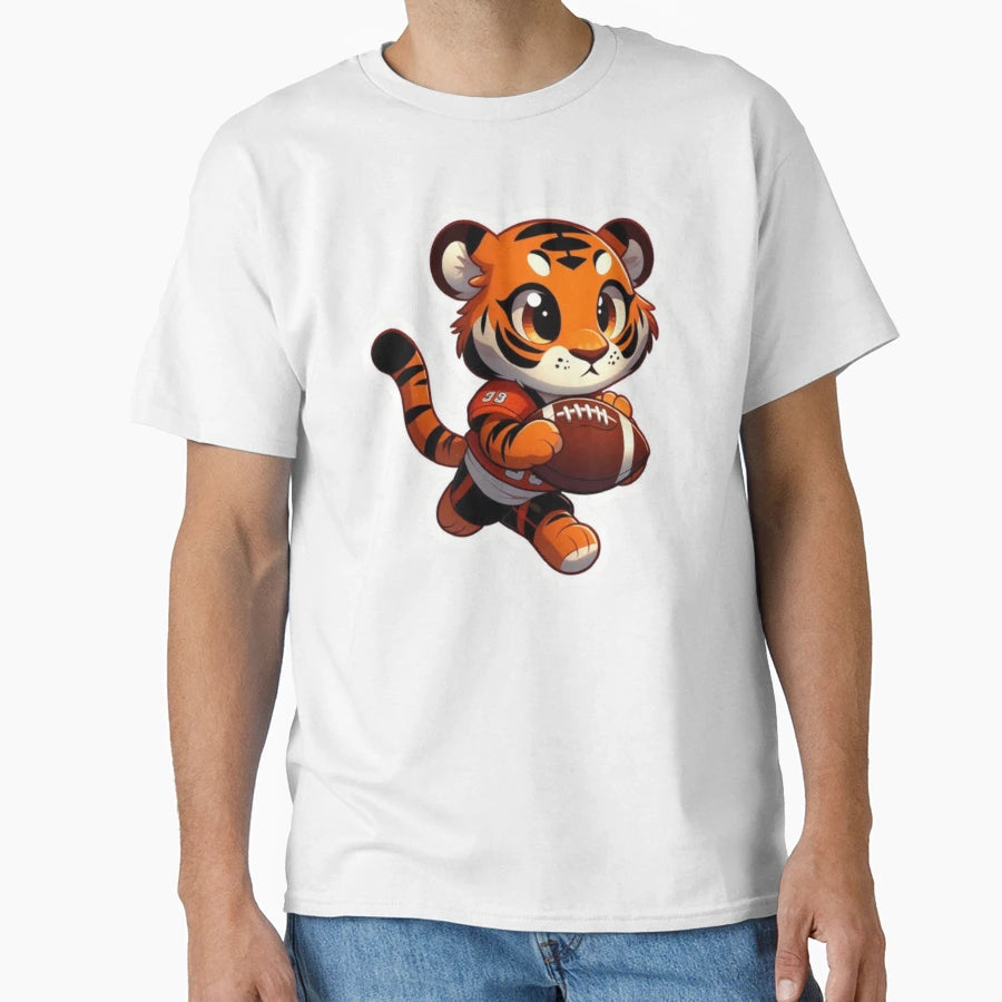 Animated Orange Tigress Footballer T-Shirt - Novelty Apparel Men Women - T-Shirt, Sweatshirt, Hoodie