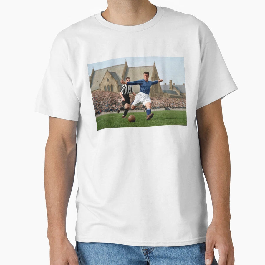 Bill Dixie Dean Shooting Towards Goal T-Shirt - Minimalist Print for Adults - T-Shirt, Sweatshirt, Hoodie