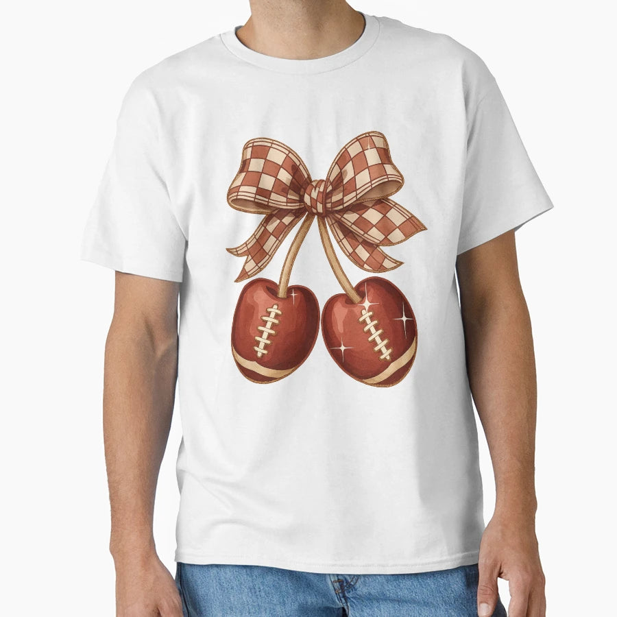 Football Cherries Rustic Gingham Bow T-Shirt - Graphic Print Unisex - T-Shirt, Sweatshirt, Hoodie
