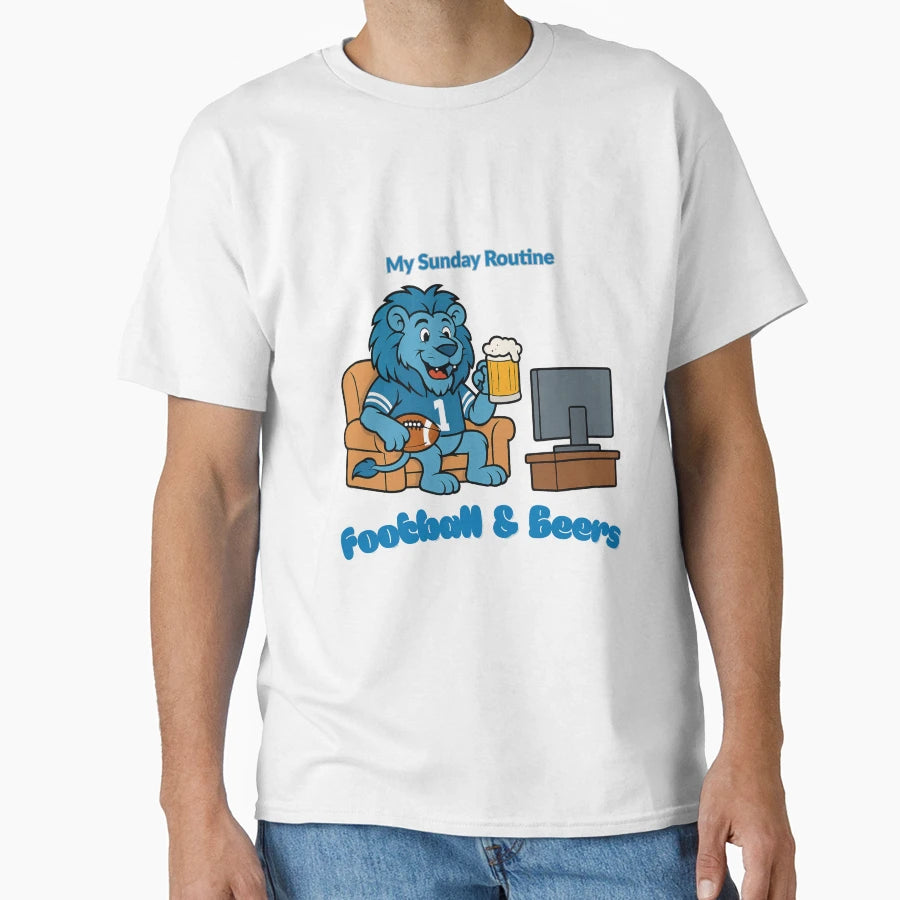 Detroit Lions My Sunday Routine Lion T-Shirt - Novelty Apparel Unisex - T-Shirt, Sweatshirt, Hoodie