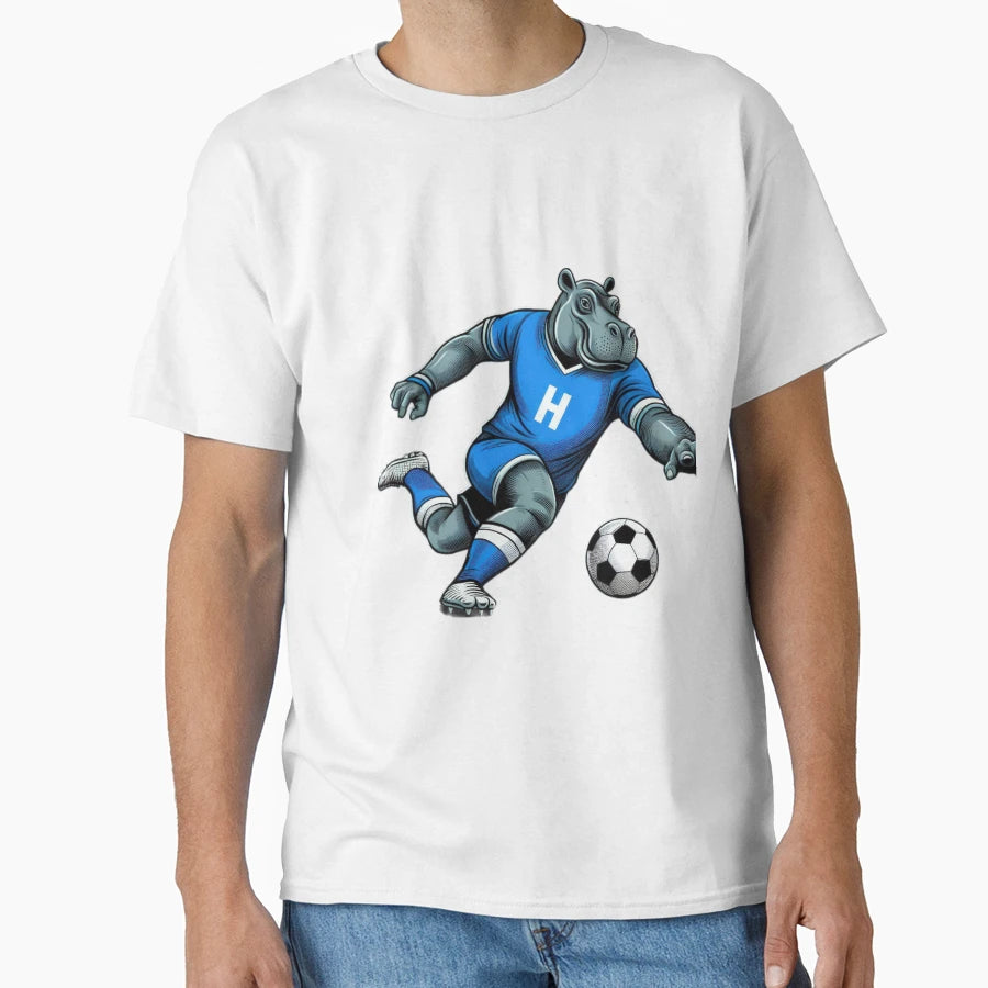 Football Soccer Hippopotamus Football T-Shirt - Minimalist Print Unisex - T-Shirt, Sweatshirt, Hoodie