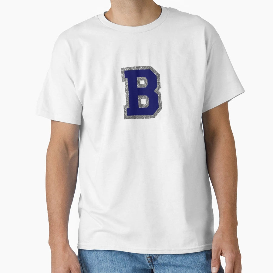 Silver And Navy Varsity Letter B T-Shirt - Fun Novelty Design for Adults - T-Shirt, Sweatshirt, Hoodie