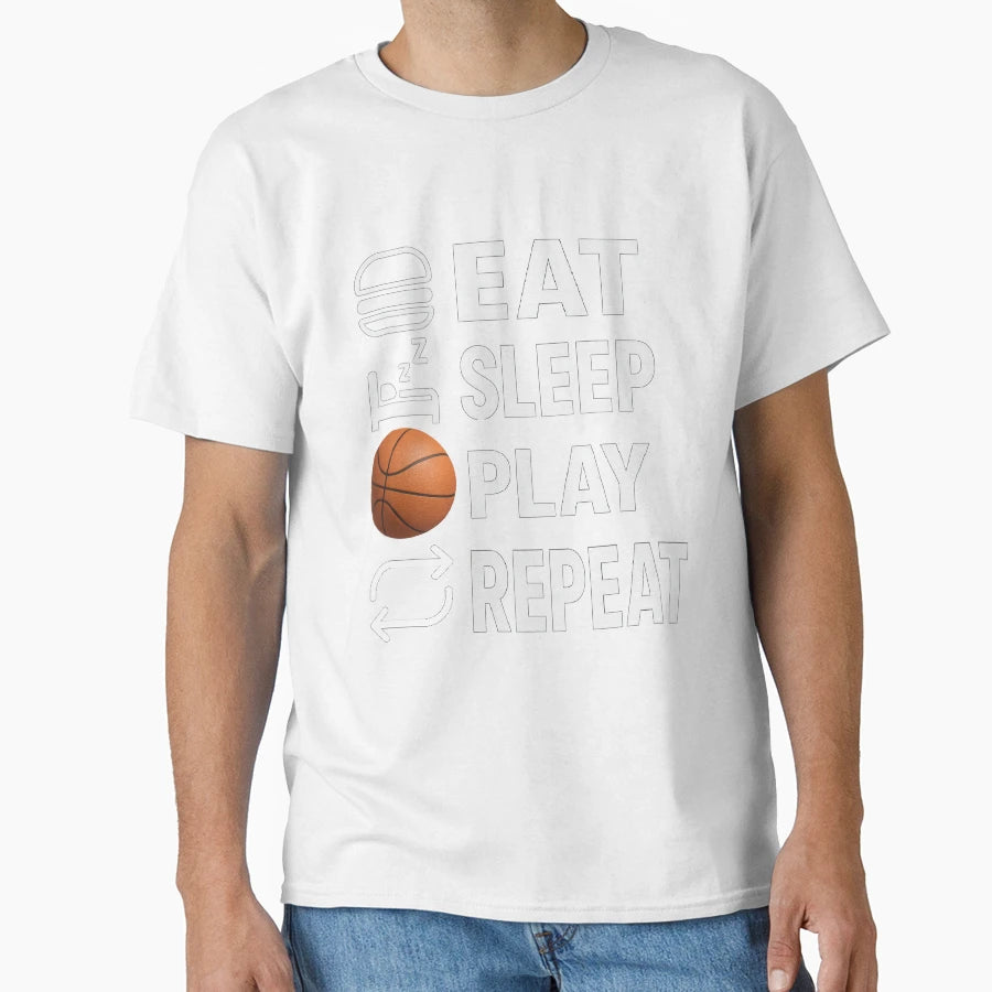 Eat Sleep Play Repeat Basketball Dark T-Shirt - Minimalist Print for Adults - T-Shirt, Sweatshirt, Hoodie