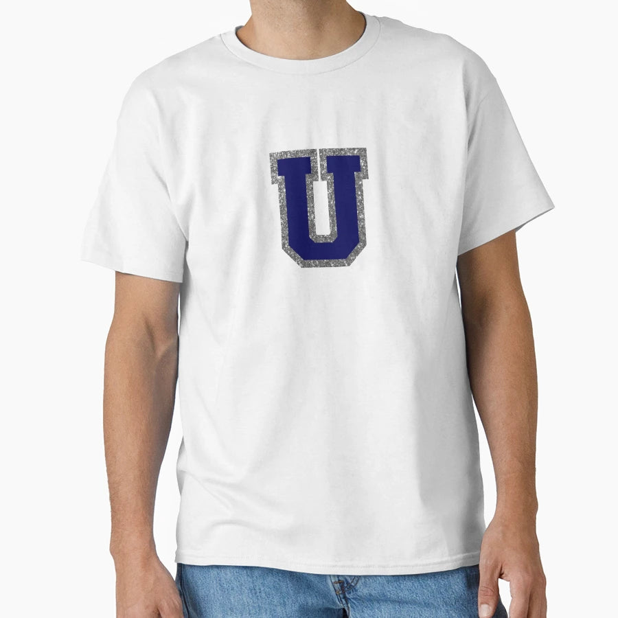 Silver And Navy Varsity Letter U T-Shirt - Unique Graphic Unisex - T-Shirt, Sweatshirt, Hoodie