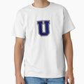 Silver And Navy Varsity Letter U T-Shirt - Unique Graphic Unisex - T-Shirt, Sweatshirt, Hoodie