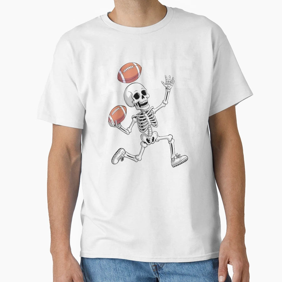 Skeleton Playing Football Funny Love T-Shirt - Minimalist Print for Adults - T-Shirt, Sweatshirt, Hoodie