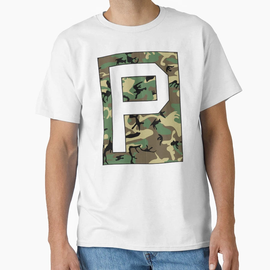 Letter P Military Camo Stencil T-Shirt - Casual Everyday Wear for Adults - T-Shirt, Sweatshirt, Hoodie