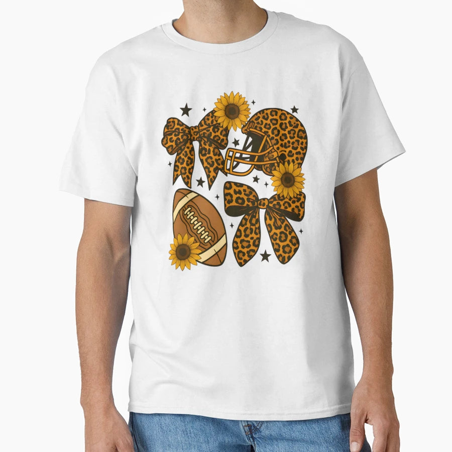 Touchdown Football Sunflower Bow T-Shirt - Casual Everyday Wear Unisex - T-Shirt, Sweatshirt, Hoodie