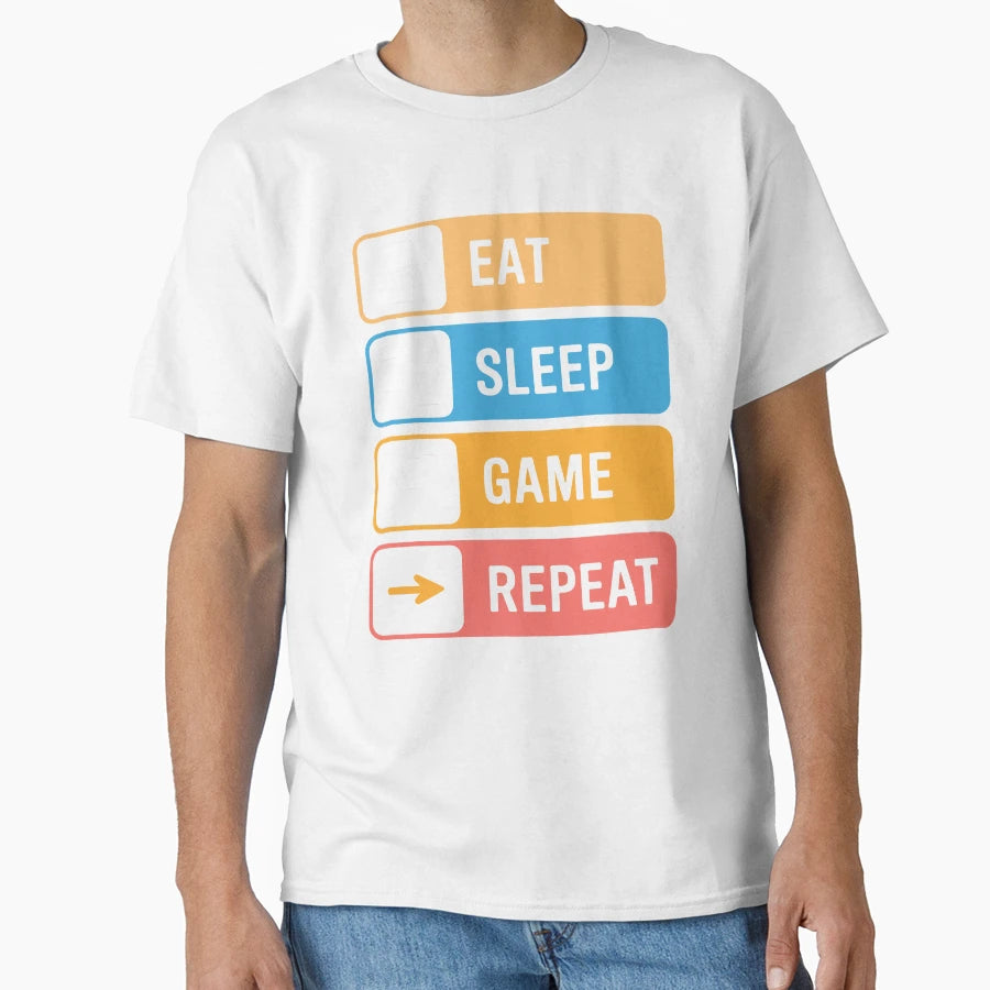 Eat Sleep Game Repeat Icon Blocks T-Shirt - Aesthetic Graphic Unisex - T-Shirt, Sweatshirt, Hoodie