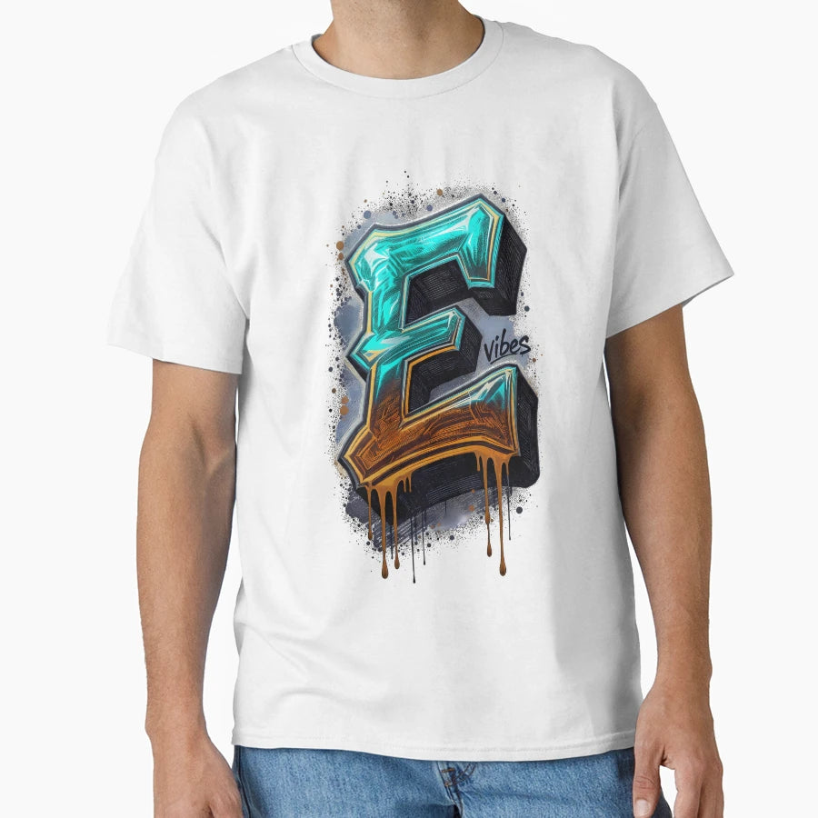 Y2K Chrome Graffiti Wildstyle Letter E T-Shirt - Custom Art Print Unisex - T-Shirt, Sweatshirt, Hoodie