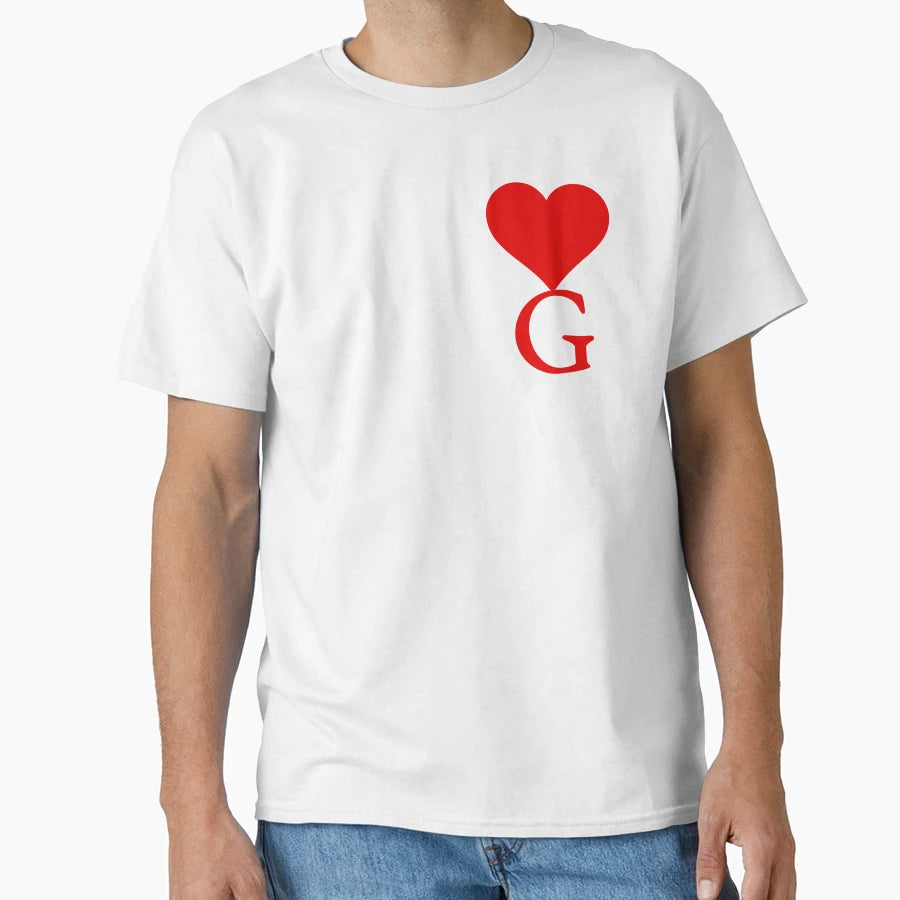 Heart Letter Initial G Black T-Shirt - Minimalist Print for Adults - T-Shirt, Sweatshirt, Hoodie