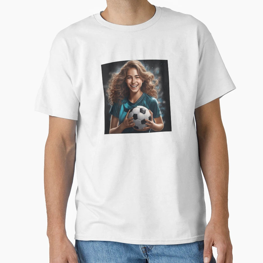 Footballer Holding Round Football T-Shirt - Novelty Apparel Unisex - T-Shirt, Sweatshirt, Hoodie