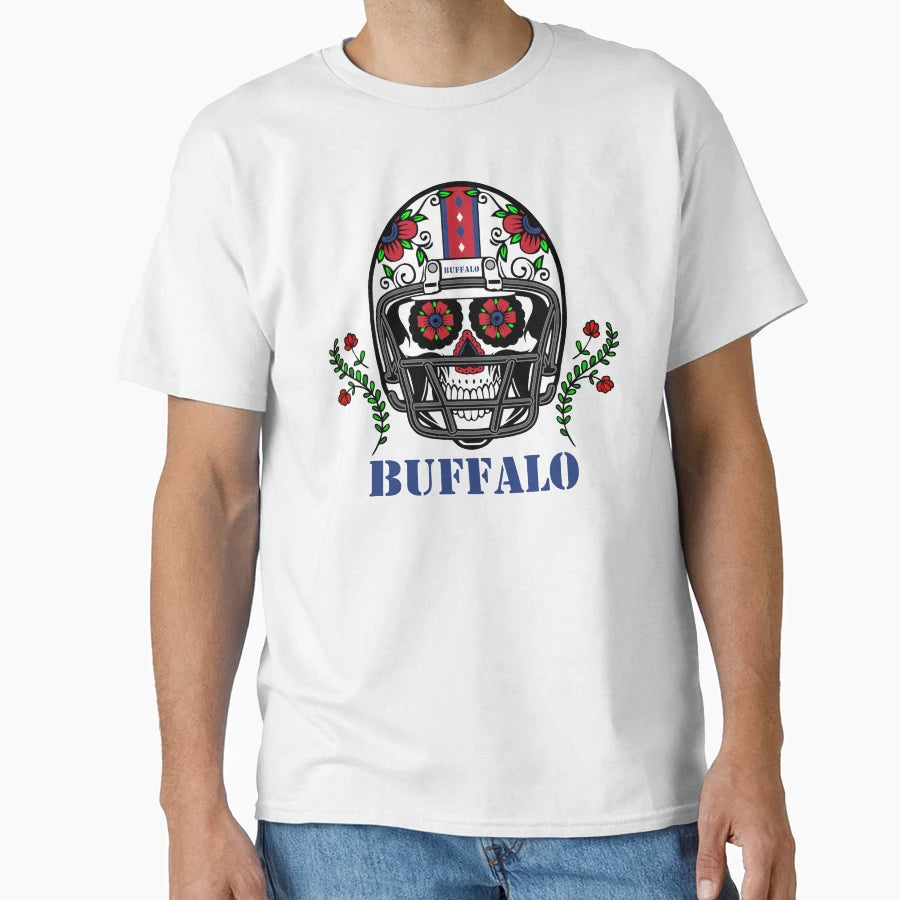 Buffalo Football Helmet Sugar Skull T-Shirt - Minimalist Print for Adults - T-Shirt, Sweatshirt, Hoodie